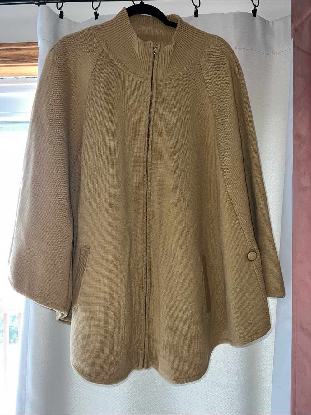 Saks Fifth Avenue Camel Zip-Front Knit Poncho
